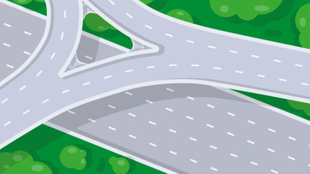 Top view of empty highway junction. Road interchange or highway intersection. vector illustrationのイラスト素材