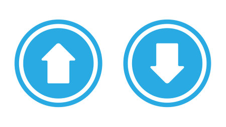 Up and down arrow icon. circular push button in blue color. vector illustrationのイラスト素材
