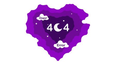 404 error page design. Heart shape sky with moon and clouds. flat style vector illustrationのイラスト素材