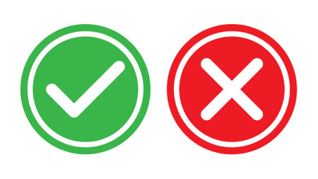 Tick and cross signs. green check mark and red cross icon, isolated on white background.のイラスト素材