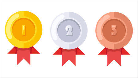 Set of gold, silver and bronze medals. winner badges for first, second and third places. 1st, 2nd and 3d prizes. vector illustrationのイラスト素材