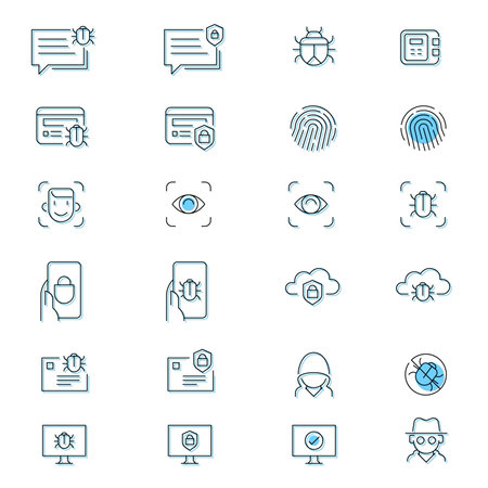 Set of line art cyber security icons. vector illustrationのイラスト素材