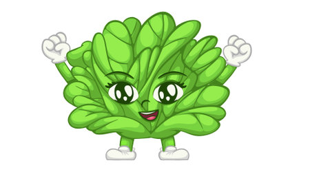 Cute Cheering Lettuce Cartoon Mascot. Healthy Food Character Illustrationの写真素材