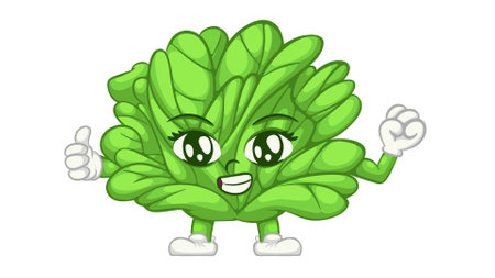 Smiling Lettuce Cartoon Mascot with Thumbs Up Gestureの写真素材