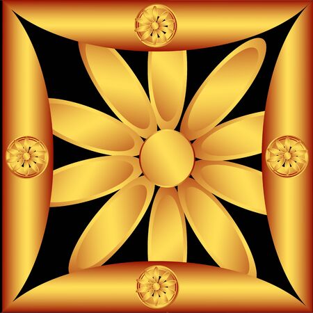 Decorative flower vector in frame with gold colored gradientのイラスト素材