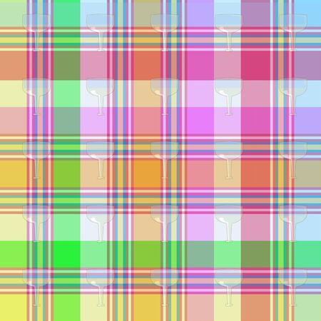 Glass wine glasses on the seamless decorative backgroundのイラスト素材