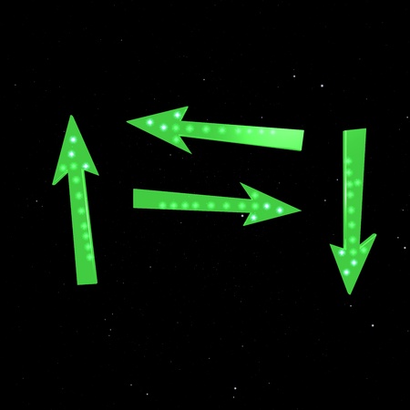 Glowing green direction signs on the starry skyの写真素材