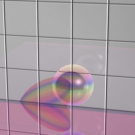 Rainbow bubble amid tiles in a squareの写真素材