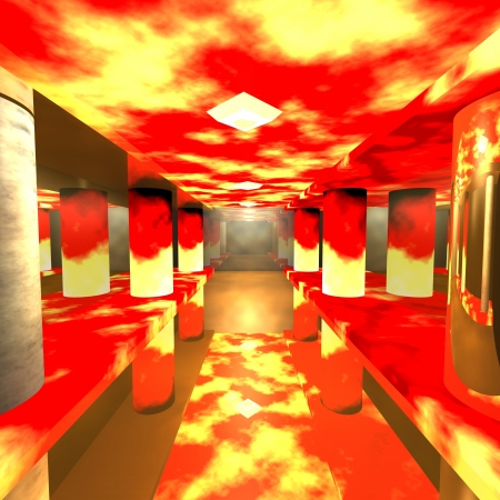 Glowing fire corridor for decorationの写真素材