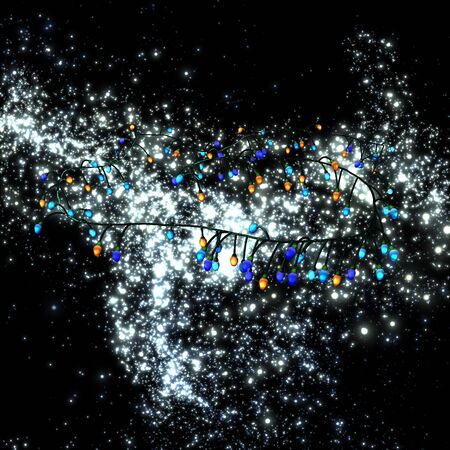 Electric garland on the background of a one-color fireworksの写真素材