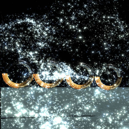 Mysterious circles above the water surface in a distant galaxyの写真素材