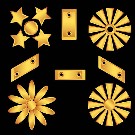 Set of decorative gold products on the background of a squareのイラスト素材
