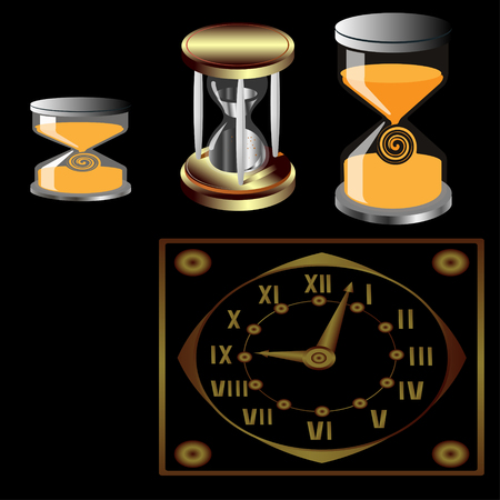 Set of three sand and some mechanical watches on background square,のイラスト素材