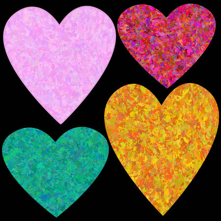 Grungy hearts set on a black square backgroundのイラスト素材
