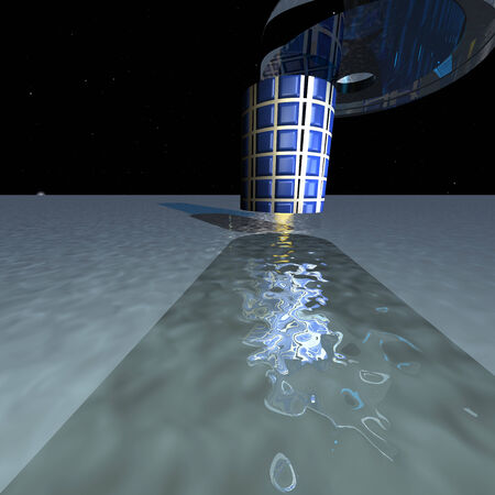 Unidentified object over water on a background of the skyの写真素材