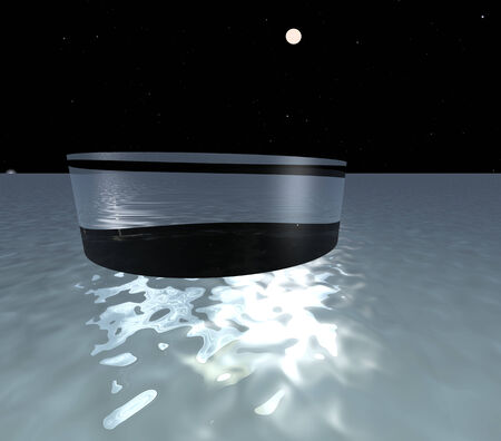 Unknown object over the water in the night skyの写真素材