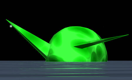 Green alien head in the waterの写真素材