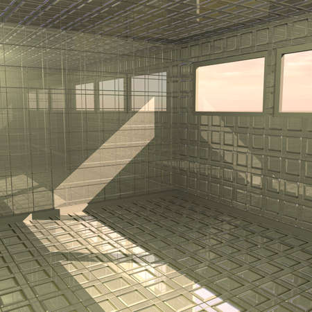 Fantastic room illuminated by daylight through windowsの写真素材