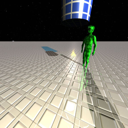 The representative of an alien civilization awaits landing spaceshipの写真素材