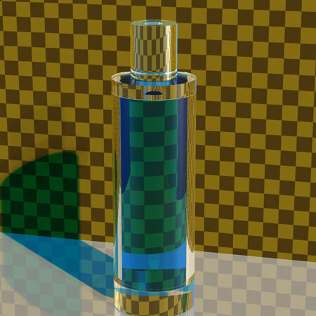 Bottle of perfume on a background of decorative chessboardの写真素材