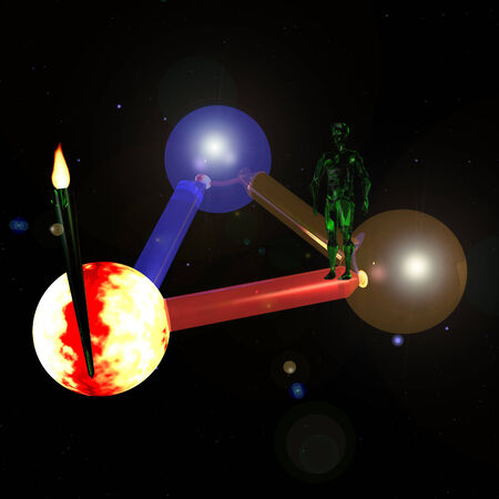 Flying green aliens in outer space in the light fantastic torchの写真素材