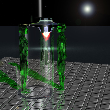 Two alien preparing to teleport to the mysterious planetの写真素材