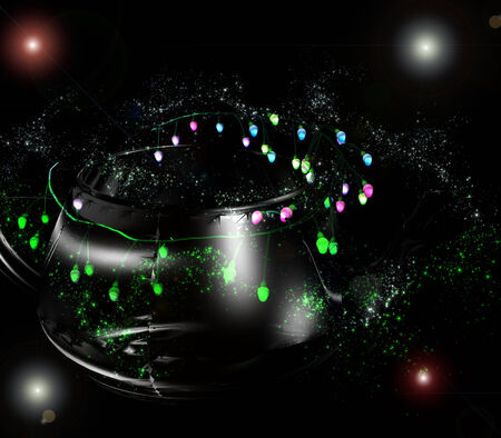 Large transparent object on a background of multicolored garlandsの写真素材