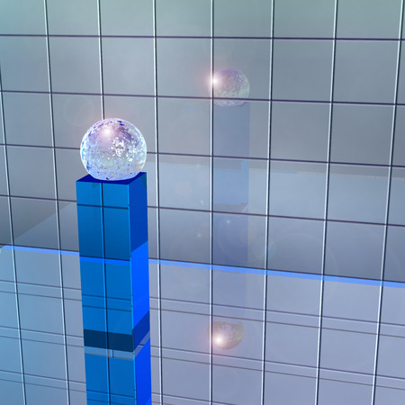 Rectangular bottle with perfumery on a background of the tile;の写真素材