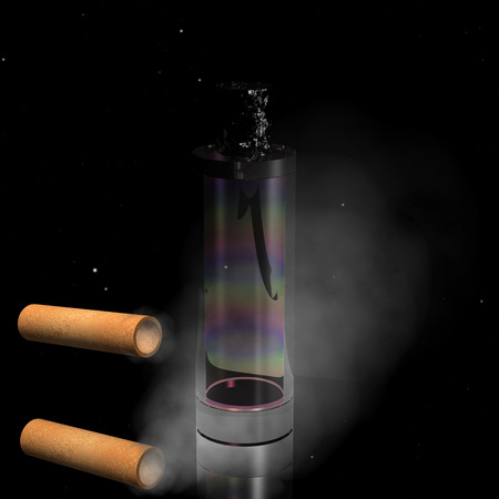 Perfume bottle iridescent color in the smoke at nightの写真素材