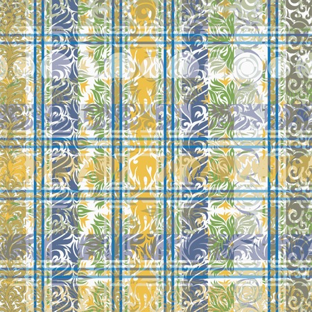 Colorful patterned frame of scrolls in the form of square tilesのイラスト素材