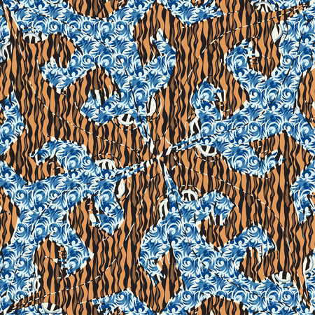 Creative patterned frame from curls and bandsのイラスト素材