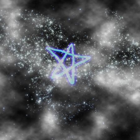 Strange star shines above the clouds in the night skyの写真素材