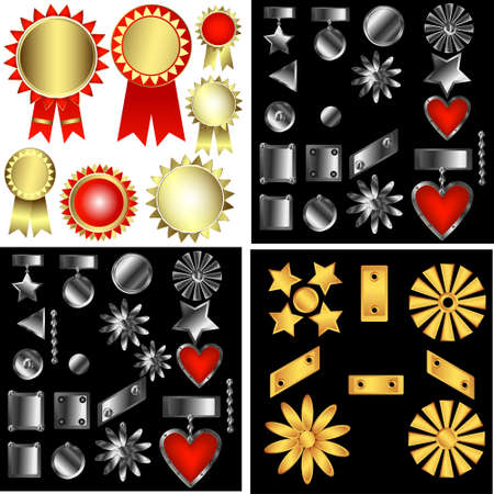 Set of decorative patterned awards on a black backgroundのイラスト素材