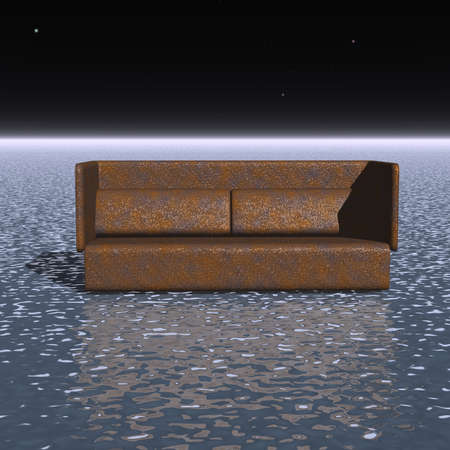 3d illustration: "Mysterious rusty sofa on the ocean surface"の写真素材