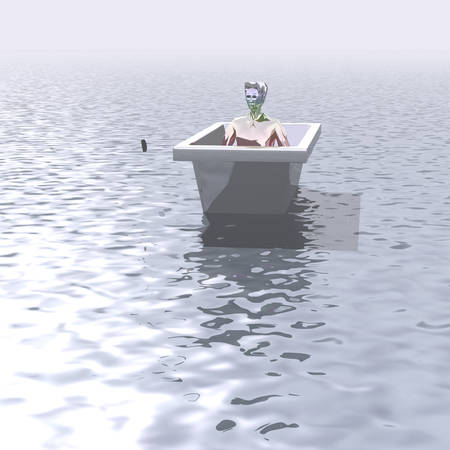 3d illustration: "The mysterious traveler in the bath floats on the water"の写真素材