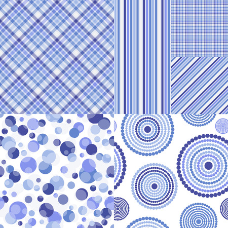 Set of seamless geometric patterns in white and blue tones. Vector. Eps 10のイラスト素材