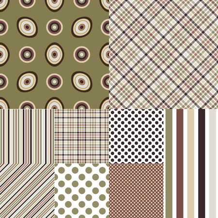 Set seamless geometric patterns in white and green and brown tones. Vector. Eps 10のイラスト素材