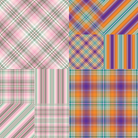 Set abstract striped seamless patterns with white, pink, green, orange and violet strips, vector eps 10のイラスト素材
