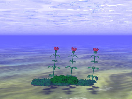 3d illustration: "Mysterious three underwater roses in seaweed"の写真素材