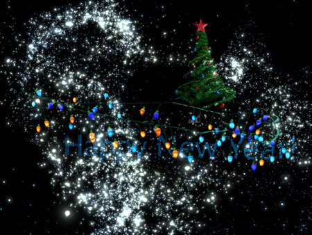 Mysterious Christmas tree in the night sky of a distant galaxy;の写真素材