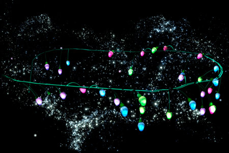 3d illustration: "Mysterious electric garland in the night sky of a distant galaxy"の写真素材