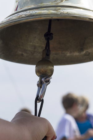 Closeup of ship bell made of brassの写真素材