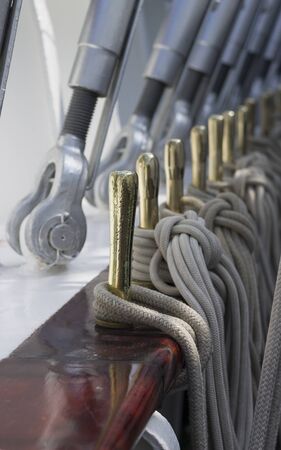 Binding of ropes on a sailing shipの写真素材