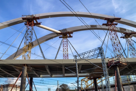 Construction of a bridge at the way New Walowa in Gdanskの写真素材