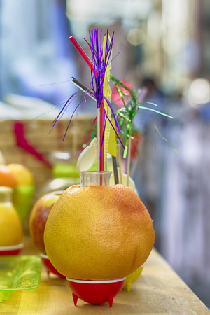 Colormixed in a fruit drinkの写真素材