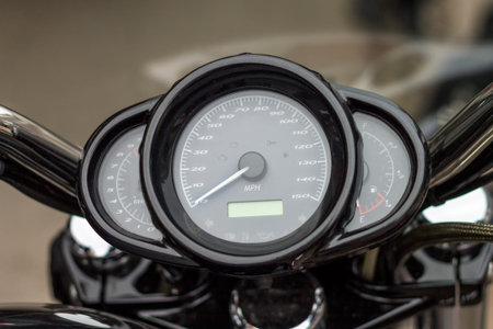 The speedometer on  steering wheel retro motorcycle