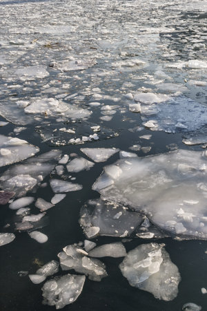 Floe on the river in Gdansk, Polandの写真素材