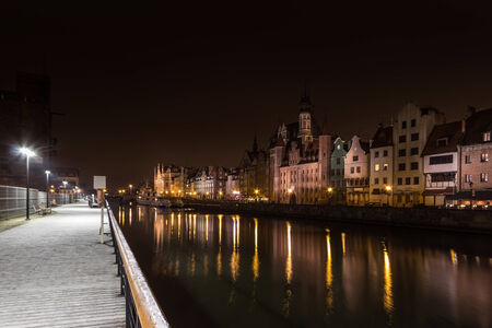 The Gdansk Motlawa river at nightの写真素材