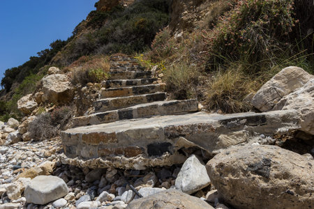 Stone stairs on the beach in Greece, Crete