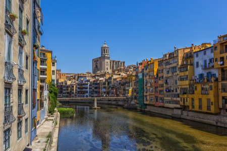 View of the cathedral of Girona, Spainの写真素材